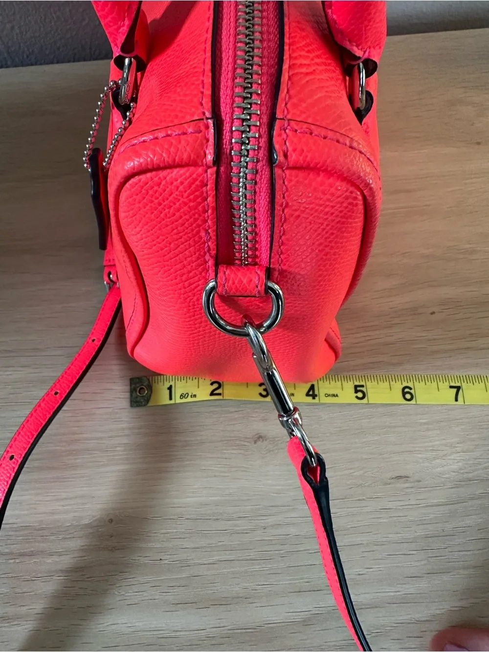 Coach Bright Neon Pink Pebbled Leather Satchel, Mini Bennett Handbag
